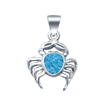 Beautiful Lab Created Blue Opal Crab Charm Pendant 925 Sterling Silver